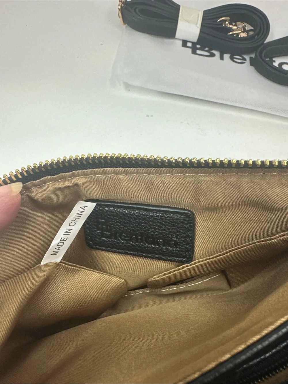 Brentano Black Large Clutch/Pouch Inner/Outer Pockets Lined Gold Zip Dust Bag